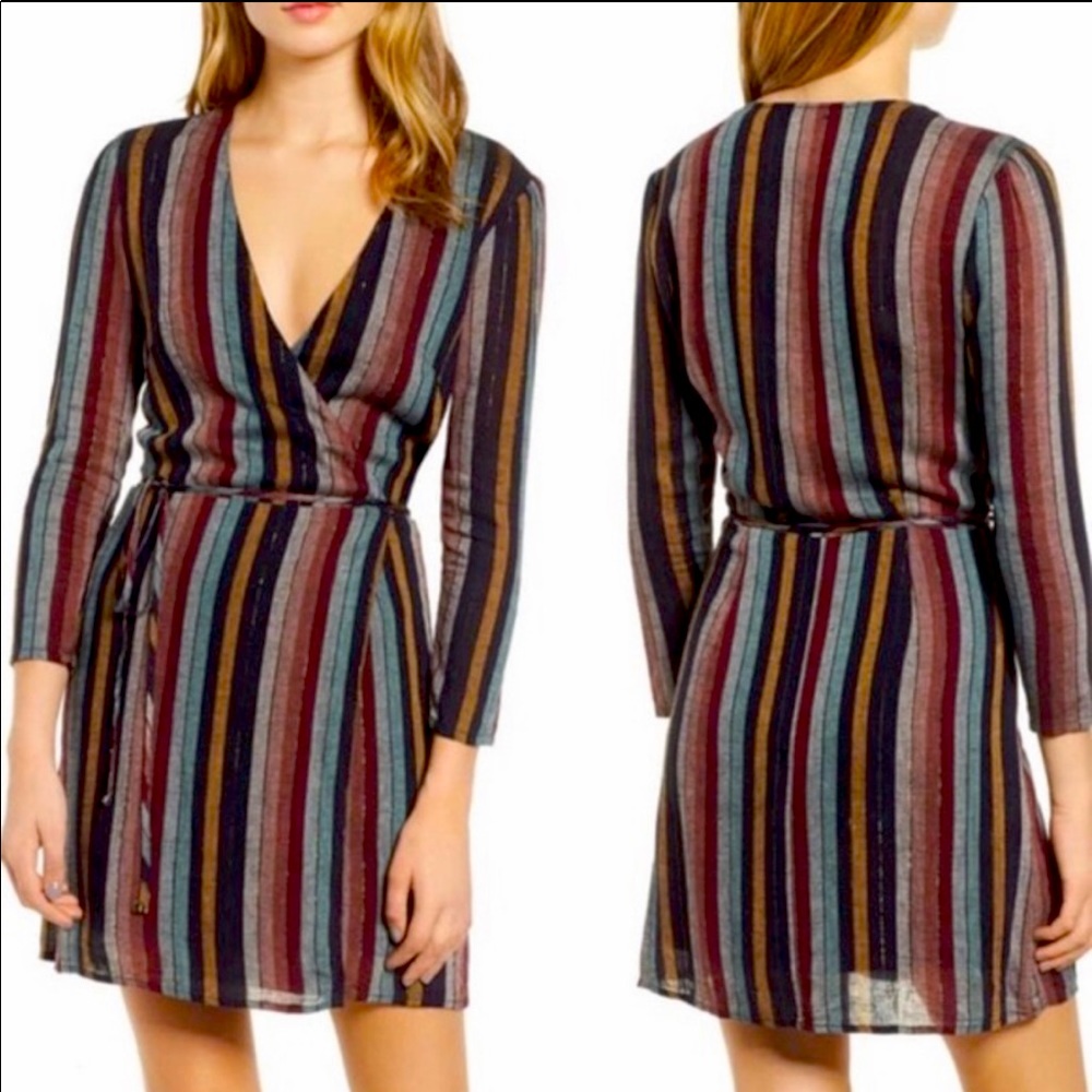 Rails Lola Metallic Vertical Striped Wrap Dress S
